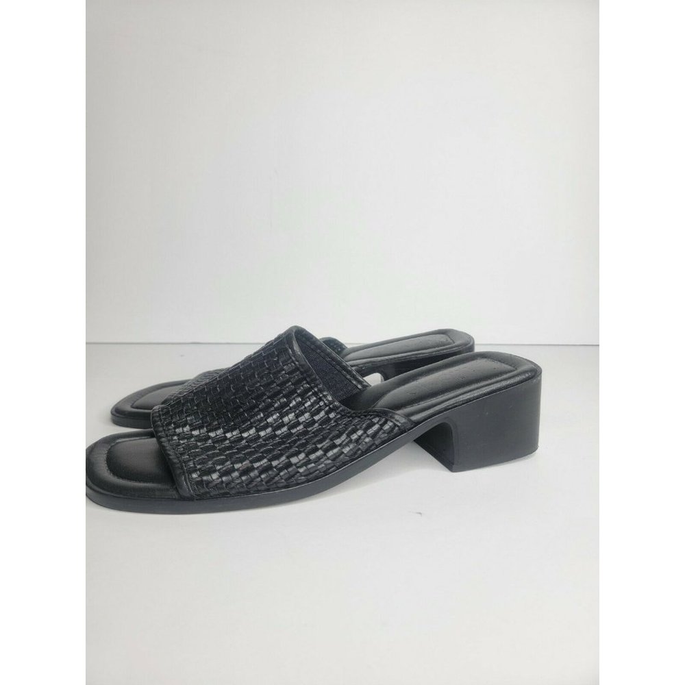 Nicole Womens Slip ons Sandals Black Woven Strap Chunky Heel